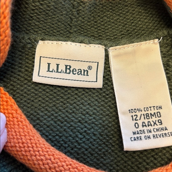 LL Bean Dark Green/ Orange Fox Cotton Long Sleeved Sweater - Picture 3 of 4